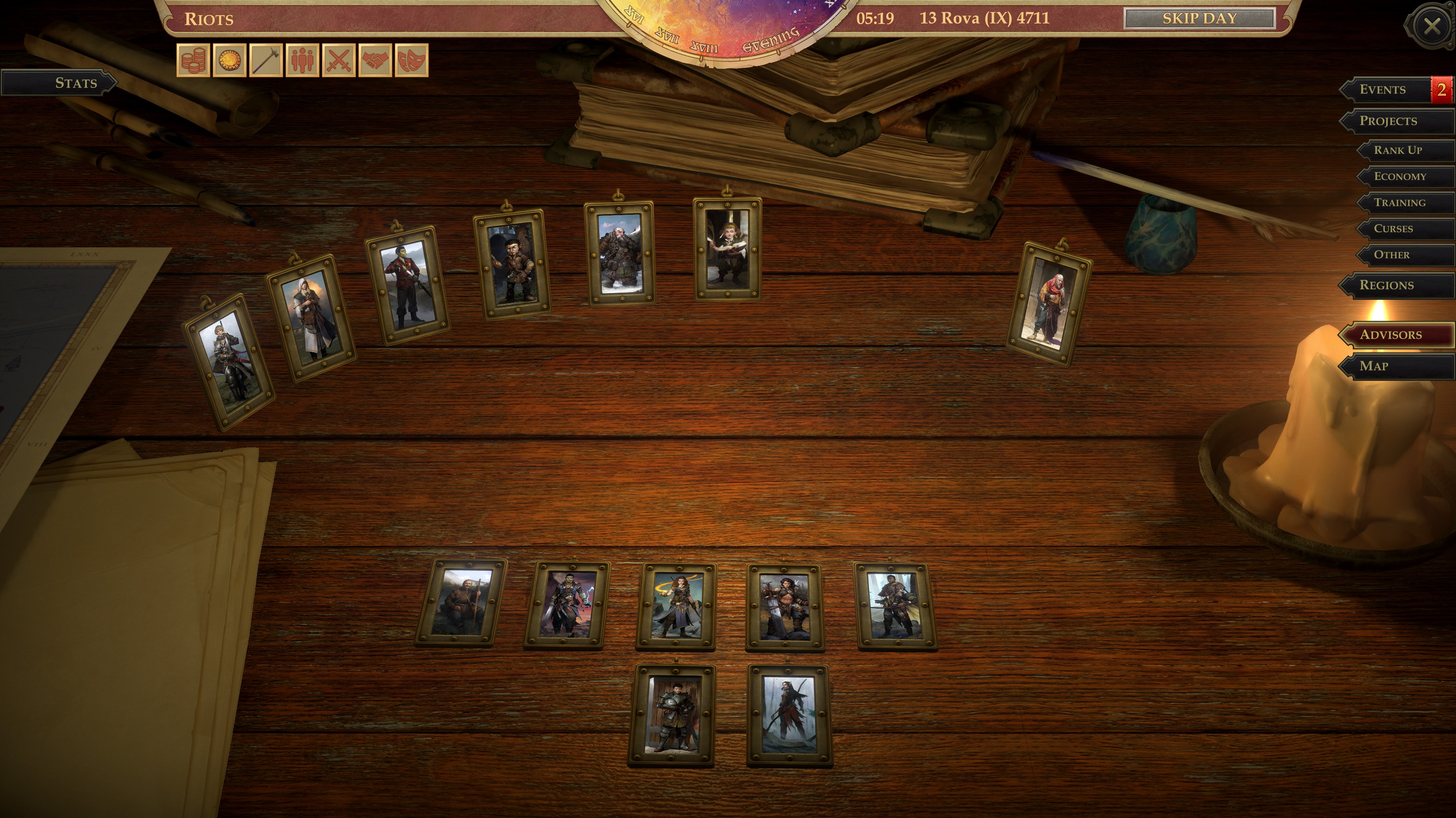 Once a barony stat has reached the first rank, a new position for an advisor is created. © Owlcat Games
