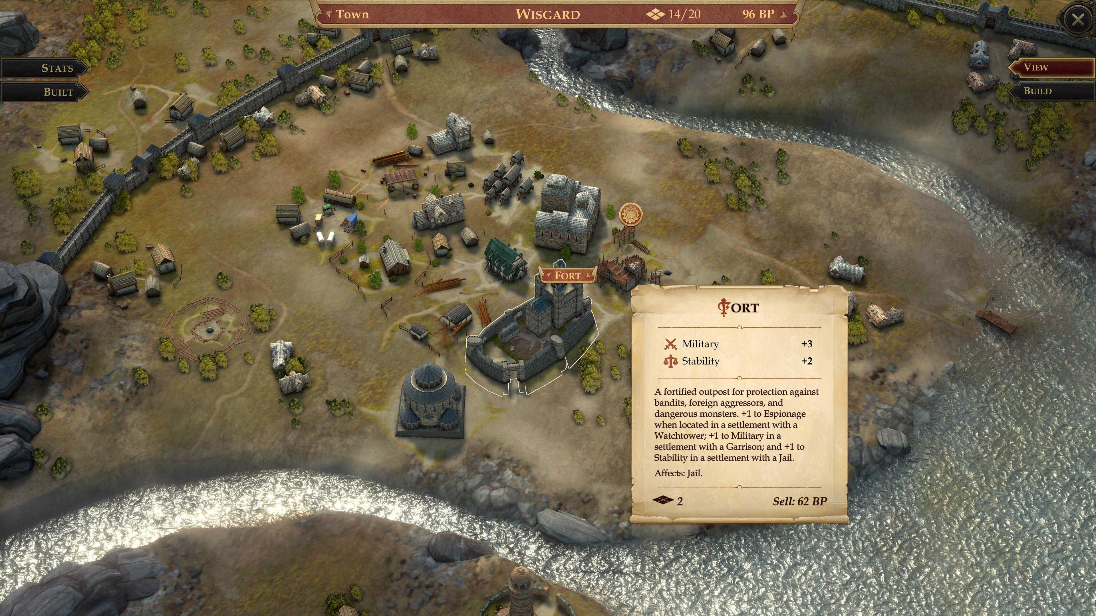 When constructing buildings, pay attention to the correlations and bonuses from neighbouring buildings. © Owlcat Games