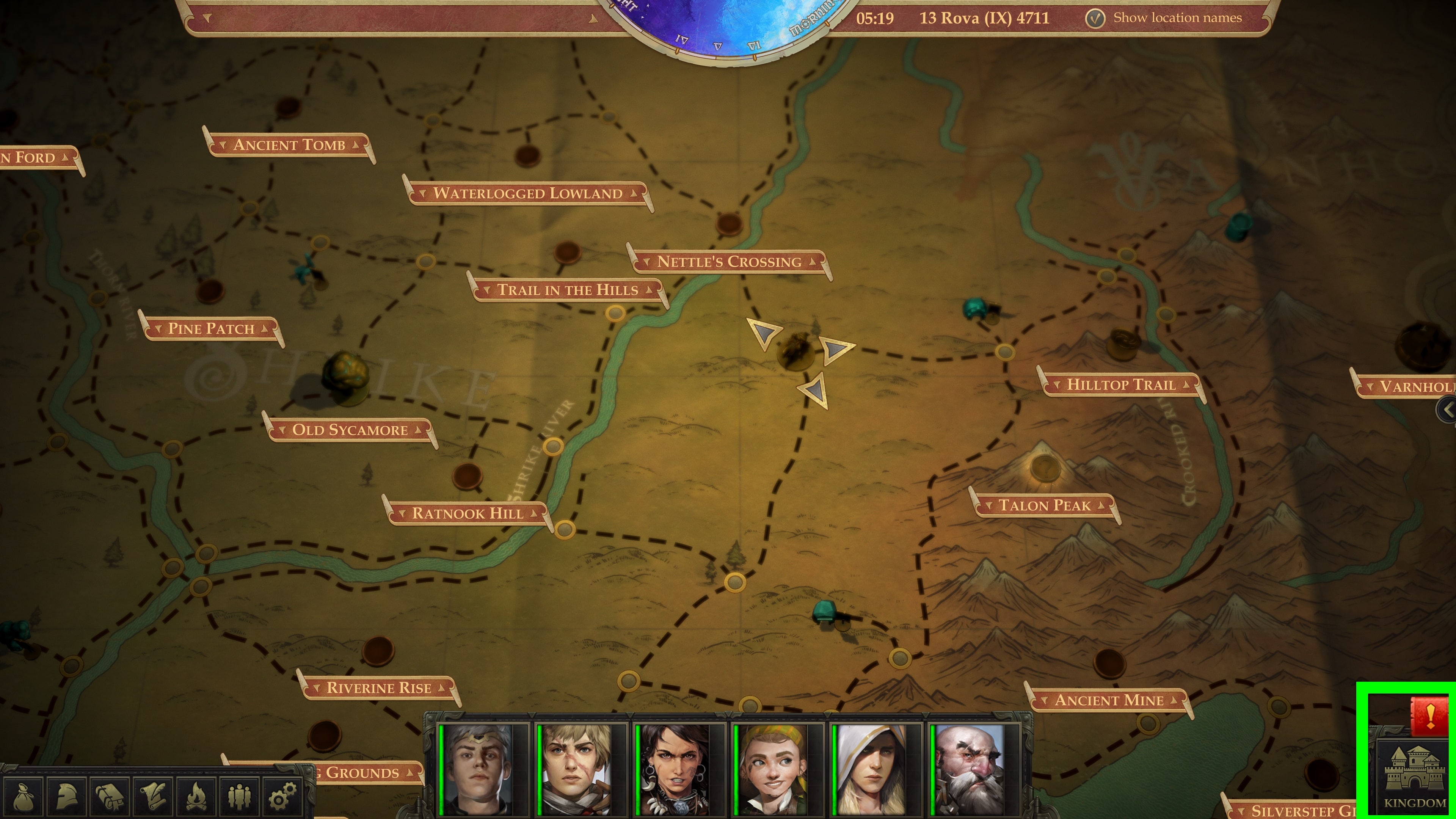 The Kingdom button on the world map takes us to the Barony Management, the red exclamation mark indicates if there are any new events. © Owlcat Games