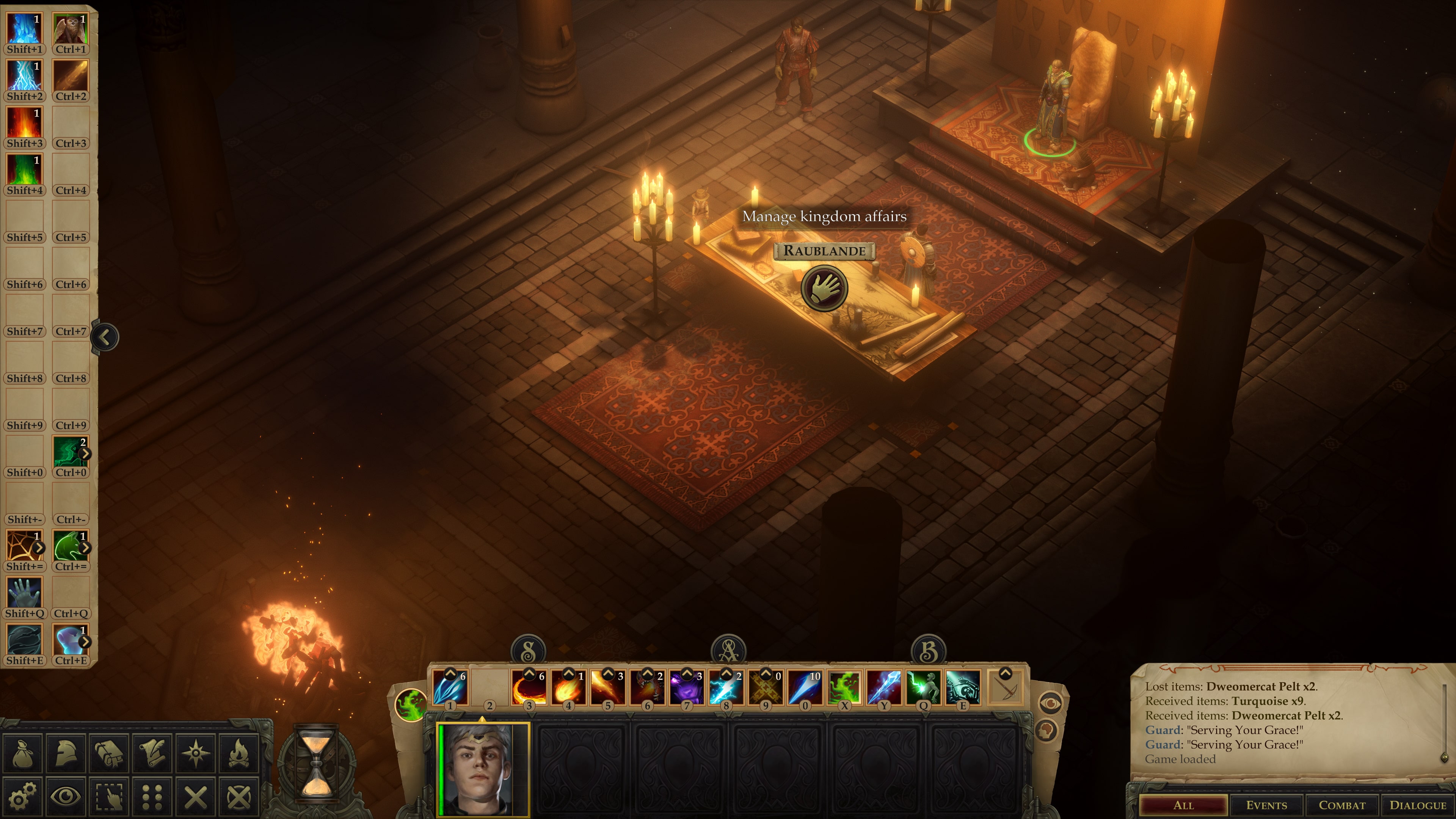 In the throne room you will welcome petitioners and you can manage the empire using the map table. © Owlcat Games