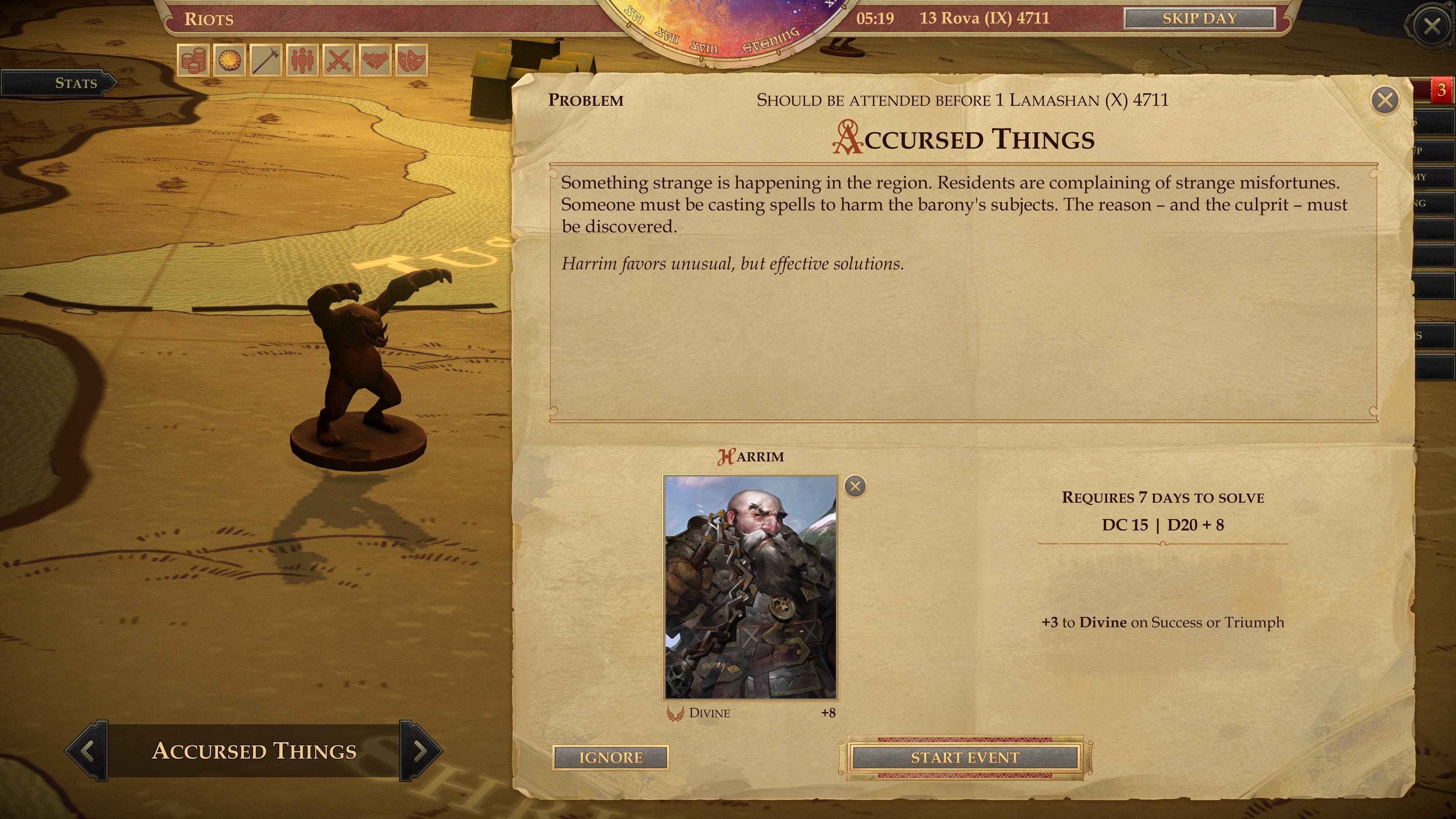 You should always deal with problems as quickly as possible, as they can have negative effects on the barony. © Owlcat Games