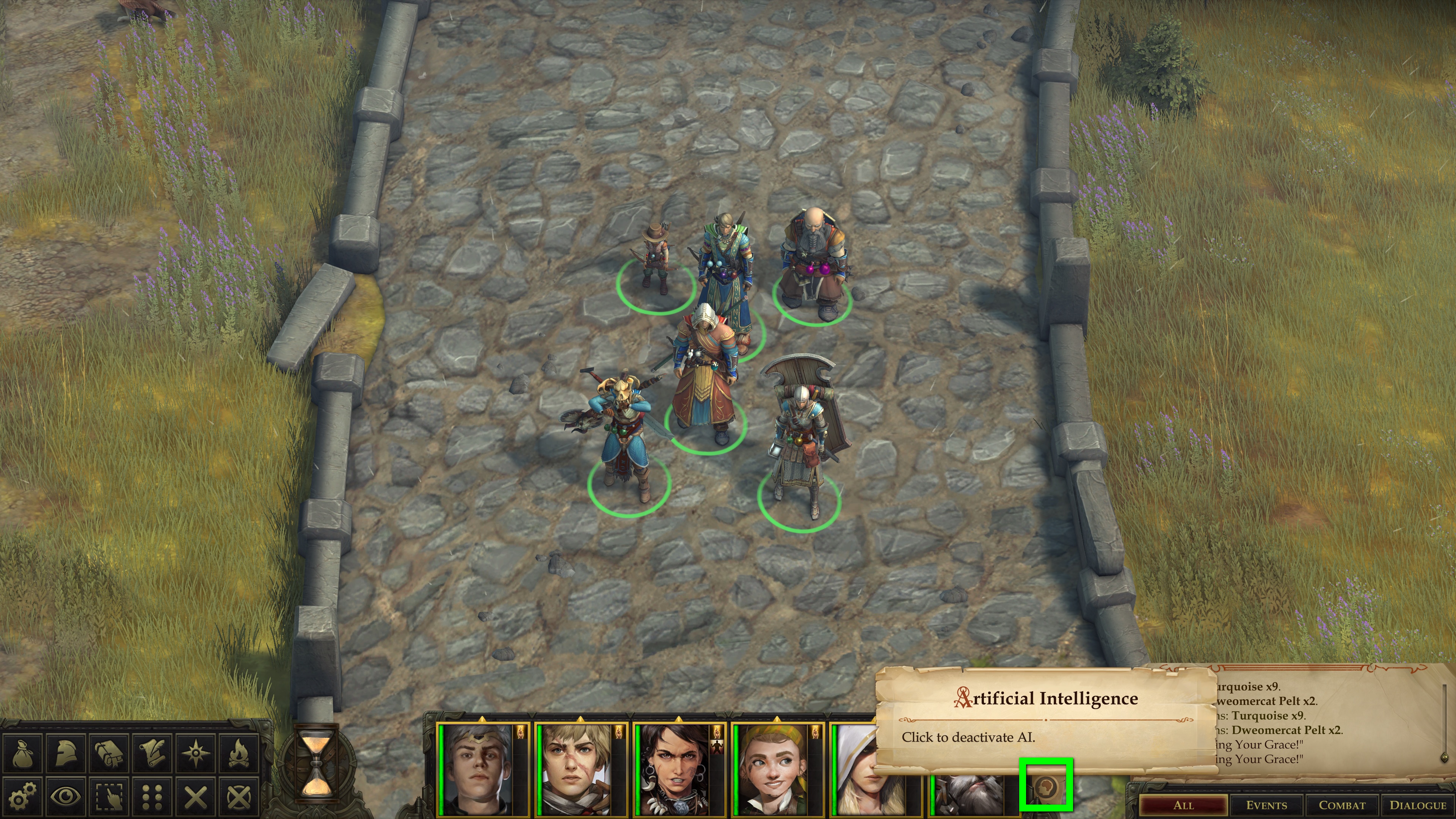 You can switch the AI scripts of your companions on or off in the lower right corner. © Owlcat Games